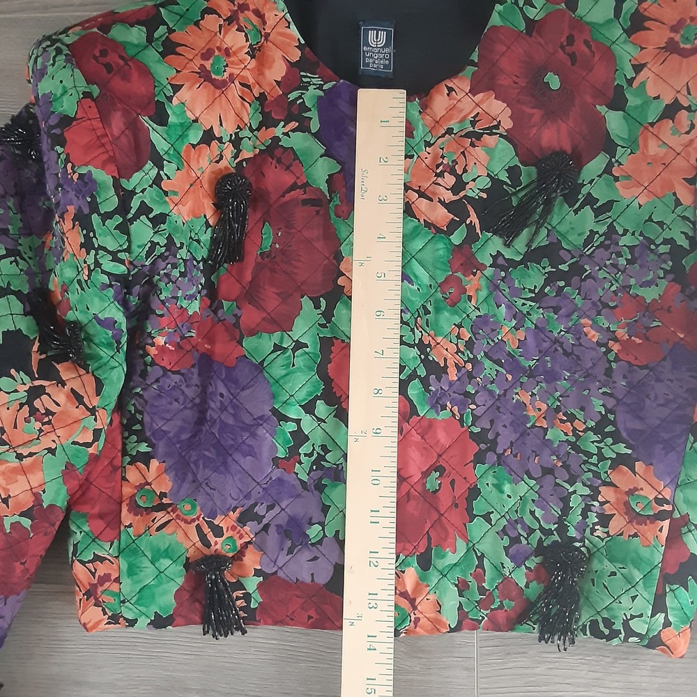 VTG Emanuel Ungaro Parallele Paris Vintage Floral Quilted Cropped Beaded Jacket - Picture 6 of 13